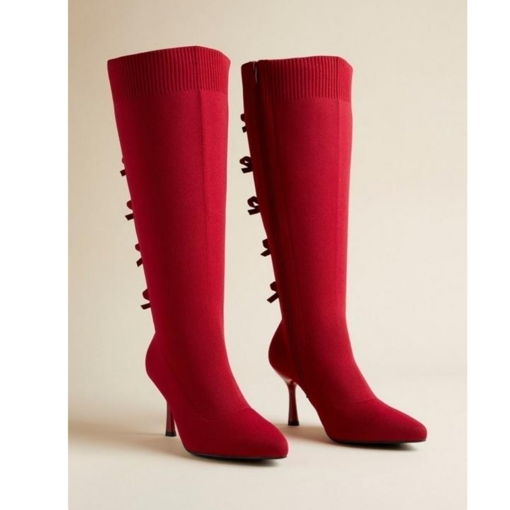 Torrid Women's Bow Back Stiletto Knee Boot Red - Size 8.5WW